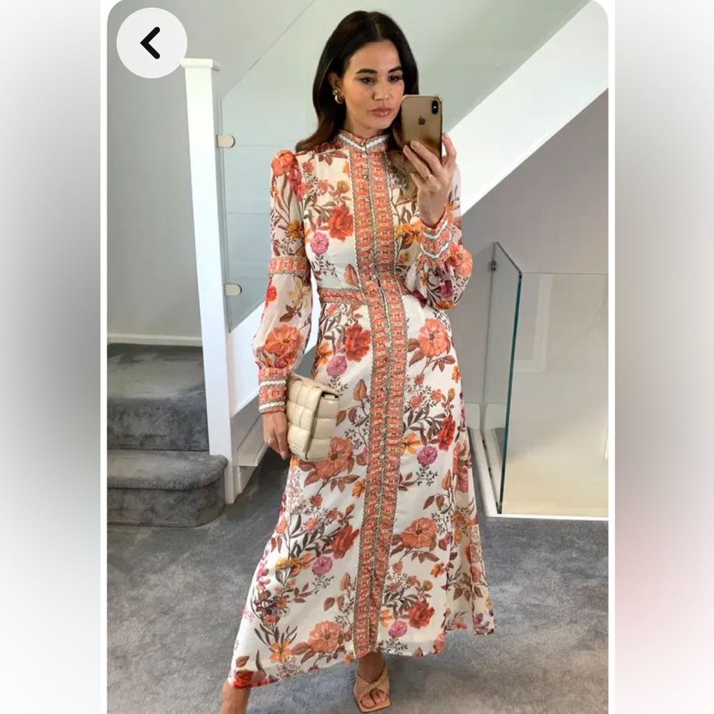 Floral Maxi Dress with Orange AccentsAspen White Dress